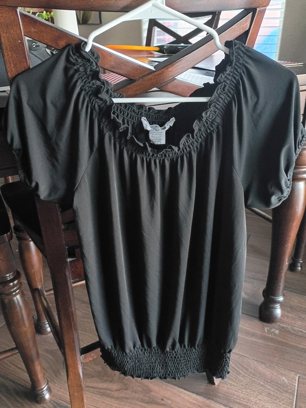 Workshop Republic Clothing Black Smocked Peasant Blouse